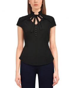 ChicStar Pleated Vamp Collar Top In Black Women's Apparel