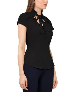 ChicStar Pleated Vamp Collar Top In Black Women's Apparel