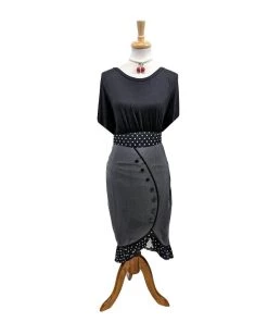 ChicStar Rockabilly Polka Dot Wiggle Skirt In Grey Women's Apparel