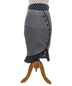 ChicStar Rockabilly Polka Dot Wiggle Skirt In Grey Women's Apparel
