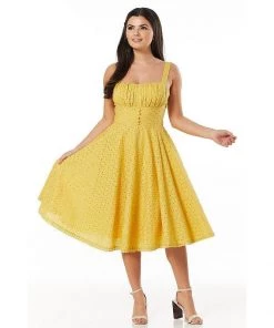 Timeless London Valerie Anglaise Dress In Mustard Women's Apparel