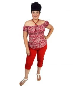 Glitz Glam And Rebellion Pinup Peasant Top In Red Paisley Women's Apparel