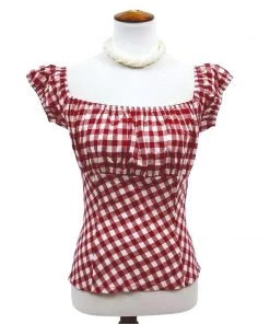 Glitz Glam And Rebellion Pinup Peasant Top In Red Gingham