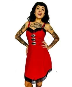 Switchblade Stiletto Dolly Concho Fringe Dress In Red Women's Apparel