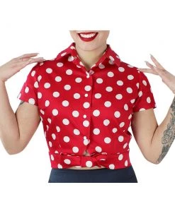 Hemet Knotted Top In Red & White Polka Dots Women's Apparel