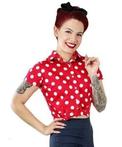 Hemet Knotted Top In Red & White Polka Dots Women's Apparel