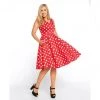 Eva Rose V-Neck Swing Dress In Red With White Polka Dots