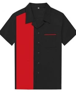 Glitz Glam And Rebellion Men's Bowling Shirt With Red Panel