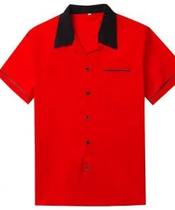 Glitz Glam And Rebellion Men's Apparel Men's Bowling Shirt In Red And Black
