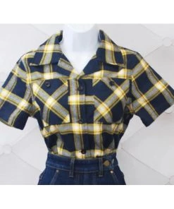 Star Struck Clothing Reproduction Work Blouse In Yellow Plaid Women's Apparel