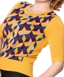 Banned Retro 50's Cube Jumper In Mustard Women's Apparel
