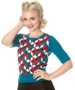 Banned Retro 50's Cube Jumper In Turquoise
