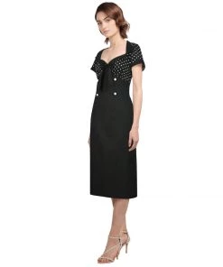 ChicStar Retro Polka-Dot Wiggle Dress In Black Women's Apparel