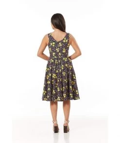 Timeless London Ria Purple & Yellow Rose Swing Dress Women's Apparel