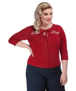 Collectif Charlene Rock & Roll Cardigan In Red