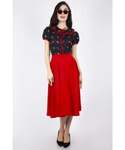 Voodoo Vixen Rosy Flared Skirt In Red