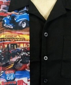 Glitz Glam And Rebellion Men's Bowling Shirt With Classic Cars Panel Men's Apparel
