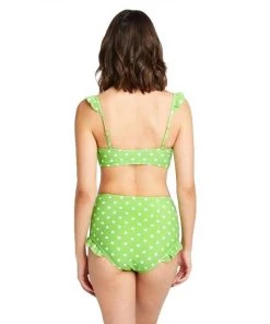 Glitz Glam And Rebellion Ruffled Polkadot 2 Piece Swimsuit In Lime Green