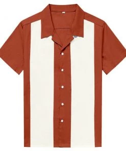 Glitz Glam And Rebellion Men's Apparel Men's Bowling Shirt In Rust With White Panels