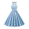 Glitz Glam And Rebellion Women's Apparel Blue And White Polka Dot Halter Neck 50s Pin Up Polka Dot Vintage Corset Dress