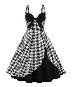 Glitz Glam And Rebellion Women's Apparel 1950s Pinup Vintage Style Houndstooth High Waist Dress