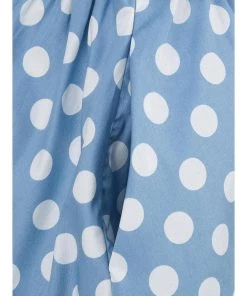 Glitz Glam And Rebellion Women's Apparel Blue And White Polka Dot Halter Neck 50s Pin Up Polka Dot Vintage Corset Dress