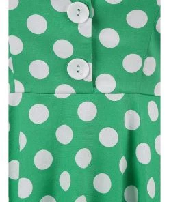 Glitz Glam And Rebellion Women's Apparel Green Halter Neck Button 50s Vintage Rockabilly Swing Dress