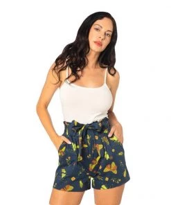 Miss Lulo Sage High Waisted Shorts In Summer Night Print Women's Apparel