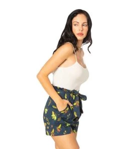 Miss Lulo Sage High Waisted Shorts In Summer Night Print Women's Apparel