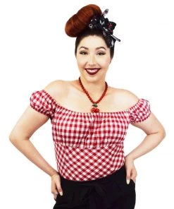 Glitz Glam And Rebellion Pinup Peasant Top In Red Gingham
