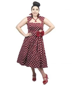 ChicStar Vamp Collar Dress In Red Dots
