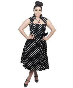 ChicStar Vamp Collar Dress In Black Dots Women's Apparel