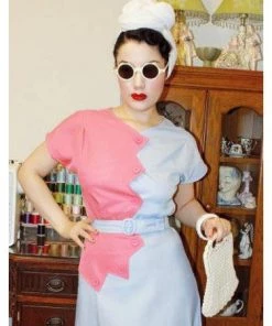 Star Struck Clothing Sawtooth Color Block Dress In Coral And Blue