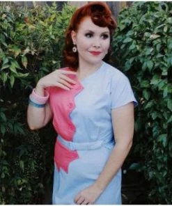 Star Struck Clothing Sawtooth Color Block Dress In Coral And Blue