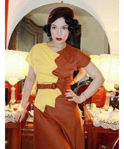 Star Struck Clothing Sawtooth Color Block Dress In Marigold And Brown Women's Apparel