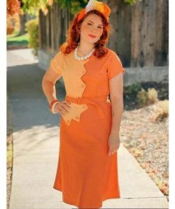 Women's Apparel Star Struck Clothing Sawtooth Color Block Dress In Peach And Copper