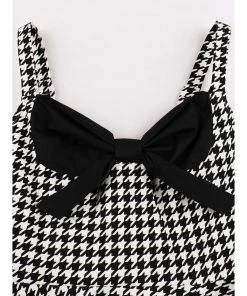 Glitz Glam And Rebellion Women's Apparel 1950s Pinup Vintage Style Houndstooth High Waist Dress