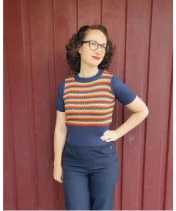 Star Struck Clothing 40s Short Sleeve Sweater In Navy Women's Apparel