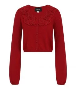 Collectif Shay Knitted Cardigan In Wine Red