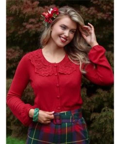 Collectif Shay Knitted Cardigan In Wine Red