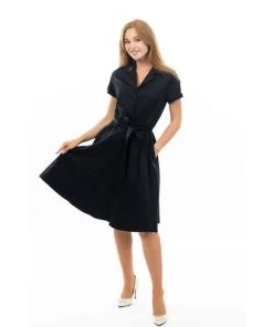 Women's Apparel Eva Rose Classic Shirtwaist Dress In Black