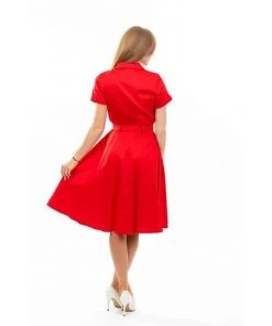 Eva Rose Classic Shirtwaist Dress In Red