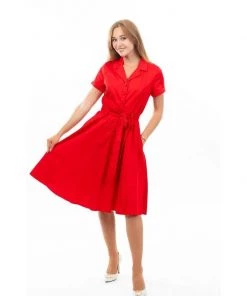 Eva Rose Classic Shirtwaist Dress In Red