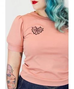 Hemet Embroidered Heart Shaped Spiderweb Blouse In Pink Women's Apparel 8 Hemet Embroidered Heart Shaped Spiderweb Blouse In Pink Women's Apparel