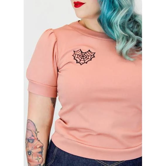 Hemet Embroidered Heart Shaped Spiderweb Blouse In Pink Women's Apparel 5 Hemet Embroidered Heart Shaped Spiderweb Blouse In Pink Women's Apparel