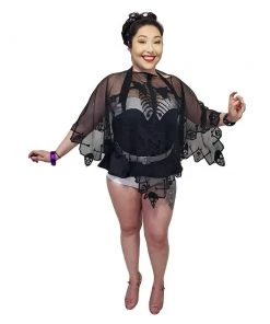 Glitz Glam And Rebellion Black Skeleton Swim Kimono Cover-Up Women's Apparel