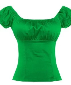 Glitz Glam And Rebellion Pinup Peasant Top In Solid Green Women's Apparel