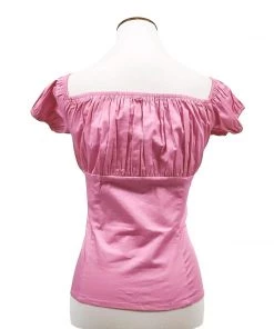 Glitz Glam And Rebellion Pinup Peasant Top In Solid Pink Women's Apparel