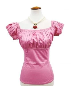 Glitz Glam And Rebellion Pinup Peasant Top In Solid Pink Women's Apparel