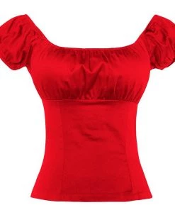 Glitz Glam And Rebellion Pinup Peasant Top In Solid Red Women's Apparel